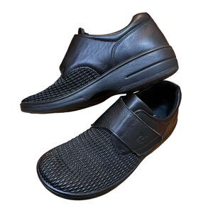 Propet Black Leather Shoes Comfort Loafers Ortholite Olivia Rubber Sole Walking